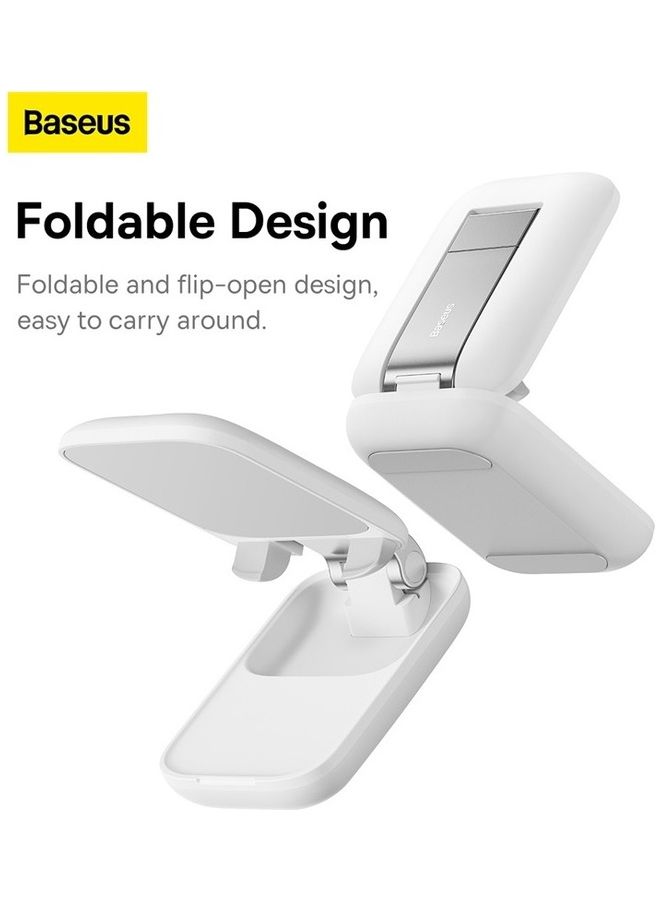 Foldable Phone Stand for Desk Height Adjustable Cell Phone Holder Portable Cellphone Cradle Desktop Dock Compatible with iPhone 15/14/13 Pro Max Mini, 12 11 XR X 8 7 6 Plus SE, Smartphone White