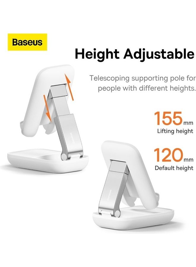 Foldable Phone Stand for Desk Height Adjustable Cell Phone Holder Portable Cellphone Cradle Desktop Dock Compatible with iPhone 15/14/13 Pro Max Mini, 12 11 XR X 8 7 6 Plus SE, Smartphone White