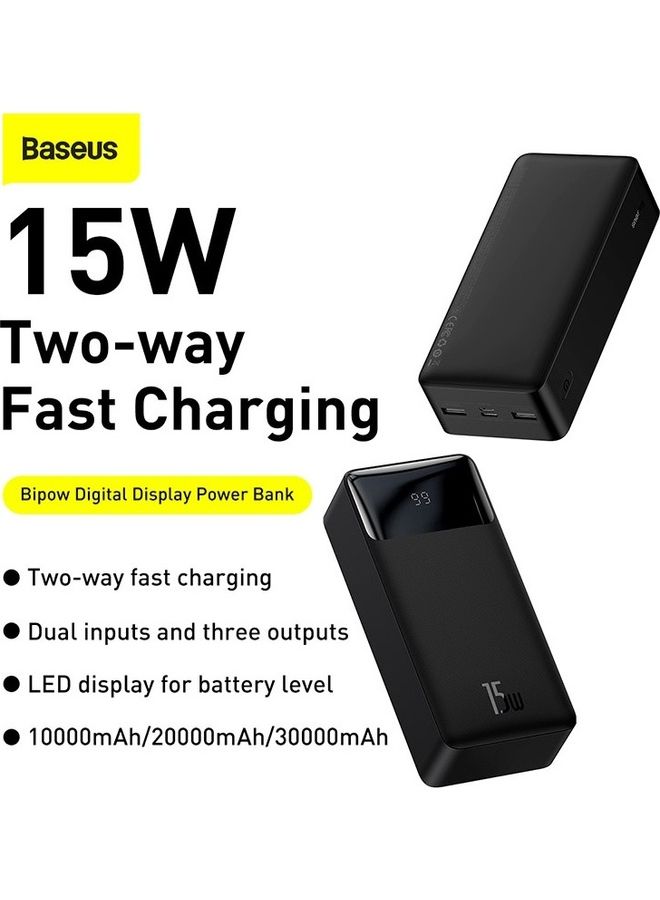 30000.0 mAh Digital Display Portable Charger High-Capacity 15W Usb-C Power Delivery Power Bank For Iphone 14/12/11/11Pro/11 Pro Max/X /8 Samsung Ipad Pro 2018 Quick Charge Devices Black