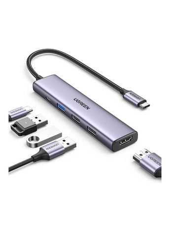 USB C Hub with 100W PD Charging, Type C to HDMI 4K 30Hz Adapter, USB Hub 3.0 5Gbps Data Transfer Ports, Compatible for MacBook Pro/Air 2023 M2/M1, iPad Pro/Air, HP, Dell, ASUS, Lenovo, etc Silver