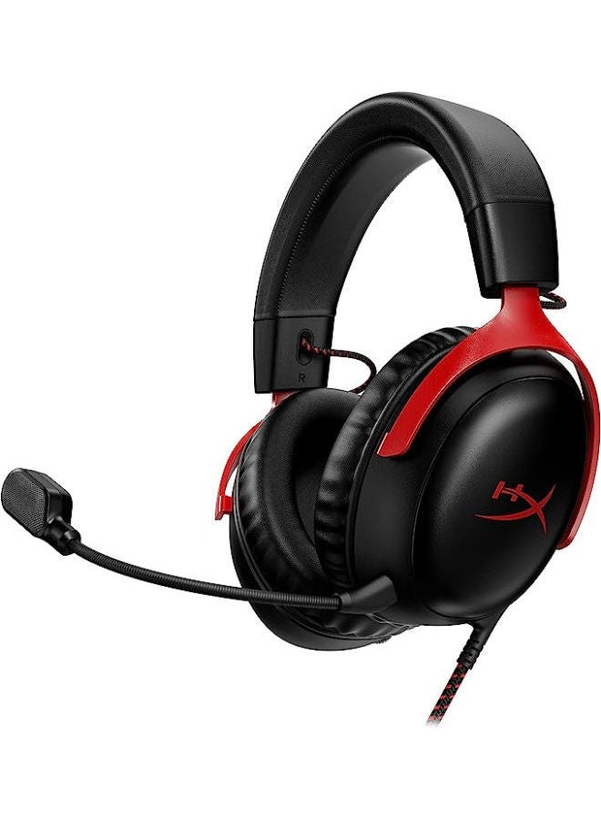 HyperX Cloud III – Wired Gaming Headset, PC, PS5, Xbox Series X|S, Angled 53mm Drivers, DTS, Memory Foam, Durable Frame, Ultra-Clear 10mm Mic, USB-C, USB-A, 3.5mm – Black/Red