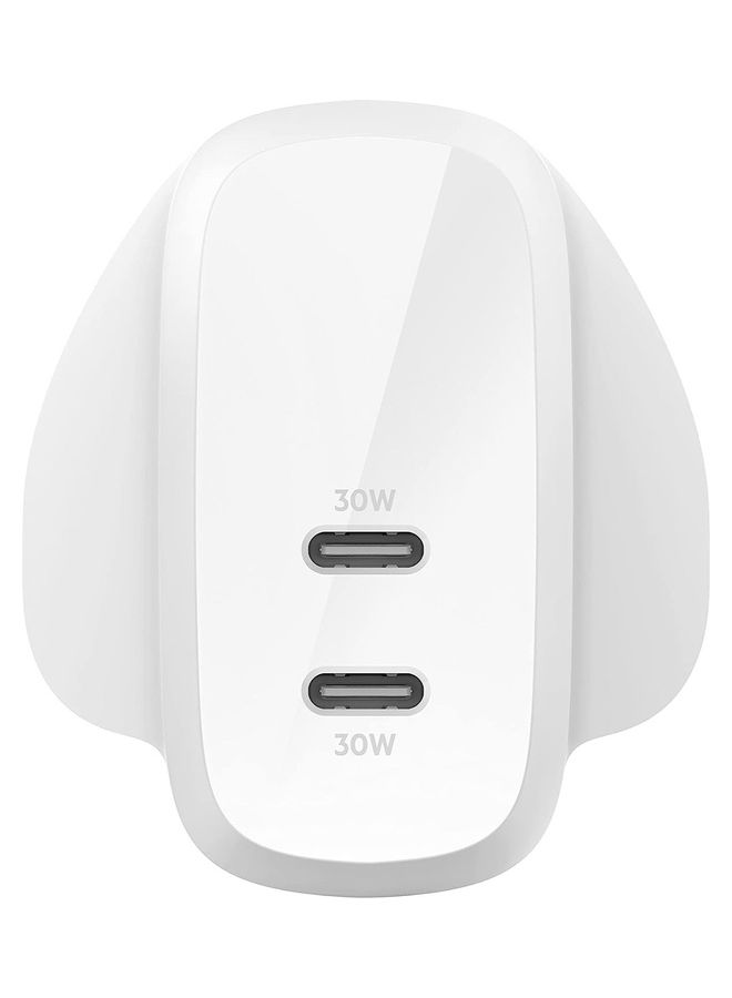 BoostCharge Dual USB-C Plug with PPS 60W for Apple iPhone, iPad, Samsung Galaxy, Google Pixel - Compatible w/USB-C to Lightning Cable & USB-C to USB-C - White White