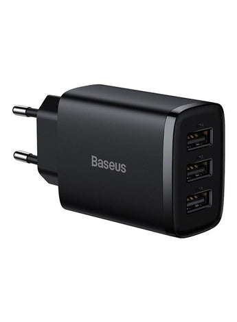 USB-A Wall Charger, USB Charger Adapter 3-Port 17W for iPhone 14/13/12/11/Pro/Pro Max/Mini, iPad Pro, Samsung Galaxy S21, Google Pixel 6,EU Plug Black Black