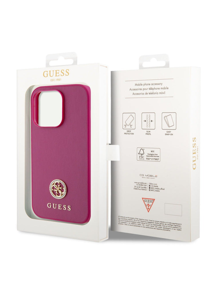 Guess PU Case with Metal 4G Strass Logo for iPhone 15 Promax - Pink