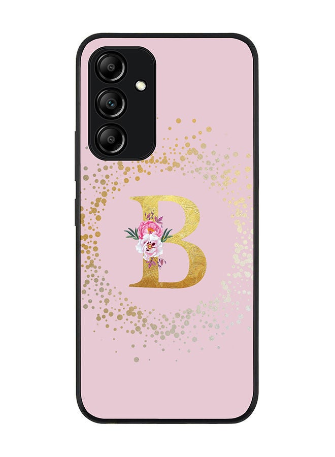 Rugged Black edge case for Samsung Galaxy A54 5G Slim fit Soft Case Flexible Rubber Edges Anti Drop TPU Gel Thin Cover - Custom Monogram Initial Letter Floral Pattern Alphabet - B (Pink)