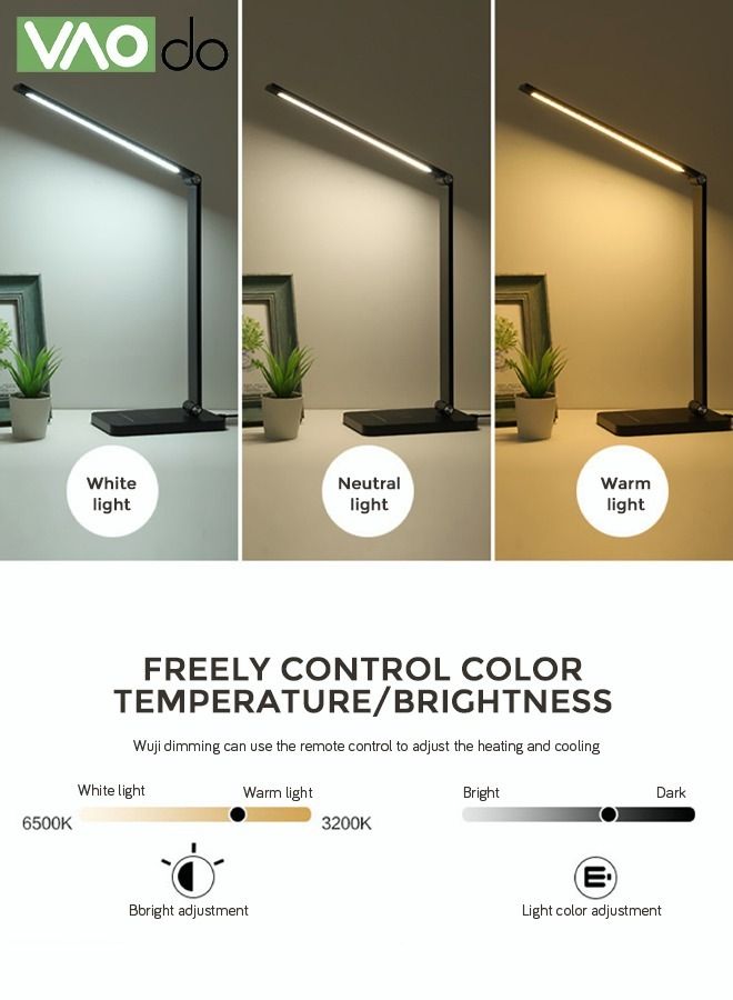 LED Desk Lamp with Dimmable USB Charging Port Touch Controlled Home Desk Lamp Bright Reading Table Lamp 3 Color Modern Eye Light Natural Light Task Lamp Black