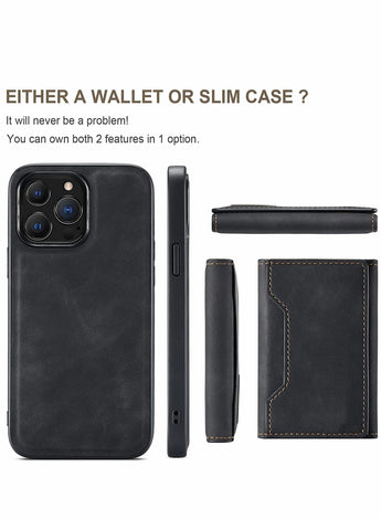 2 in 1 Detachable Back Cover Compatible with iPhone 13 Pro Max Wallet Case with Card Holder Magnetic Leather Pocket Slim Phone Cases 6.7'' (Black)