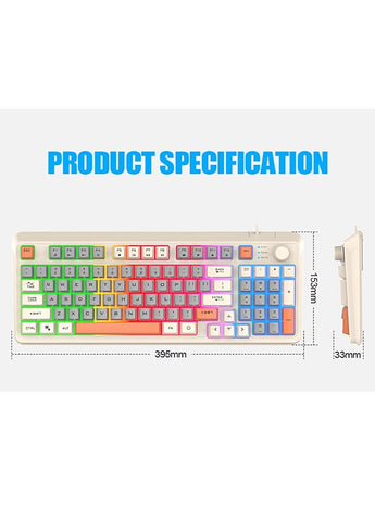 94-Key Wired Keyboard - Membrane Keyboard - Gaming Keyboard - Office Keyboard - Built-in Volume Adjustment Knob - RGB Light Effect - Computer Keyboard