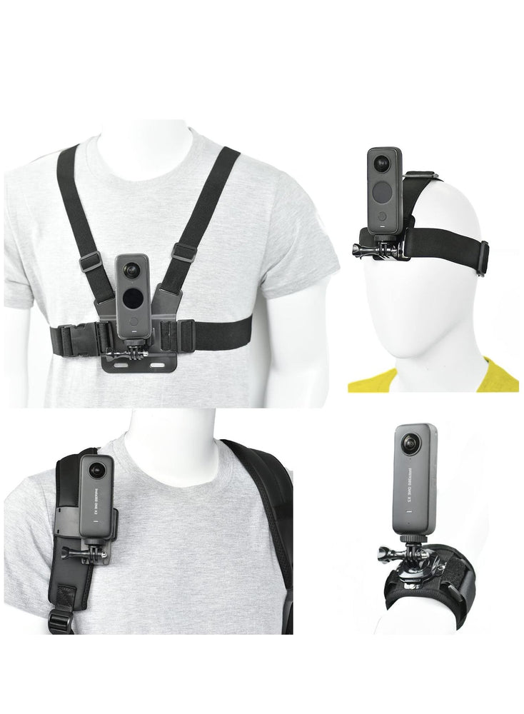 Camera Accessory Kit Chest Mount Wrist Strap Backpack Clip Mount for Insta360 One X3/One X2/Insta360 One RS/Go2 Compatible with GoPro Hero 11/Hero 9/ Hero 8/Hero 7