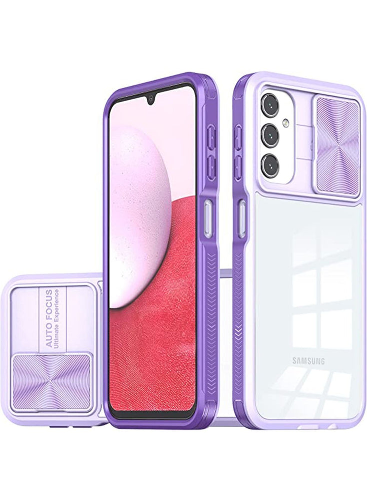 Samsung Galaxy A14 5g/4g Case Clear with Slide Camera Lens Cover, Gaxaly A14 5G Full Body Shockproof Protection Slim Crystal Transparent Bumper Accessories for Samsung A14 Purple