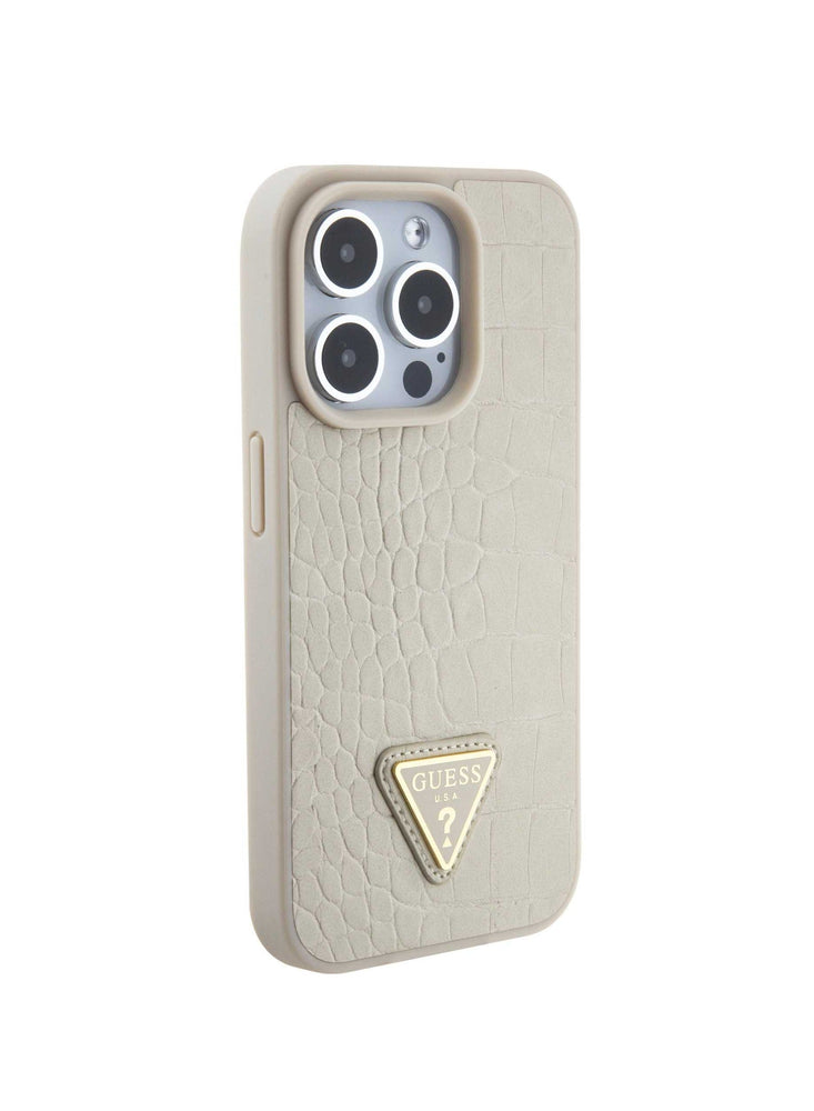 Guess Croco Case with Triangle Logo for iPhone 15 Pro - Gold