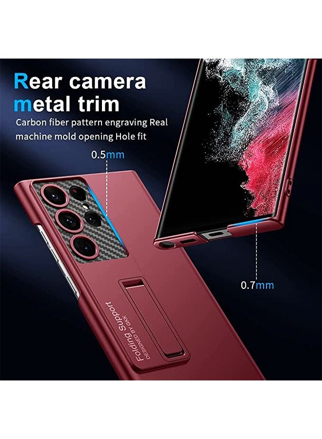 Compatible for Samsung S23 Ultra Case, Slim case for Galaxy S23 Ultra 5G,Matte Hard Back case with Four-Speed Adjustment Kickstand Lens Protection,Shockproof Cover Case with S23 Ultra 2023 Red