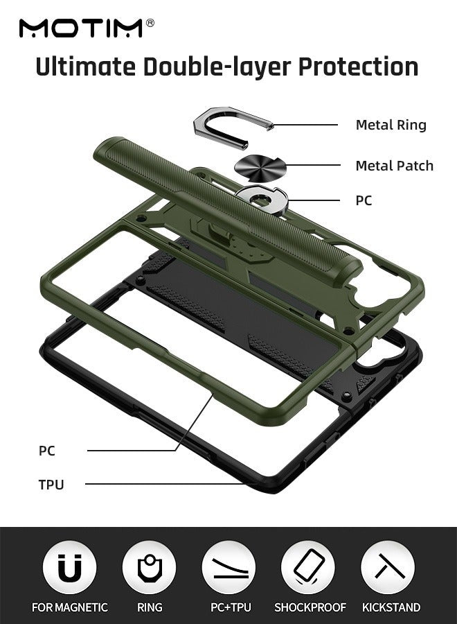 Samsung Galaxy Z Fold 5 Case with Armor Design Military Grade Protection Heavy Duty Protective Built In Kickstand Phone Case Cover with Rotable Ring Holder Support Magnetic Charging