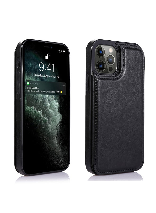 Compatible With iPhone 15 Pro  Wallet Case With Card Holder Double Magnetic Clasp And Durable Shockproof Cover 6.1 Inch (Black) iPhone 15 Pro Case