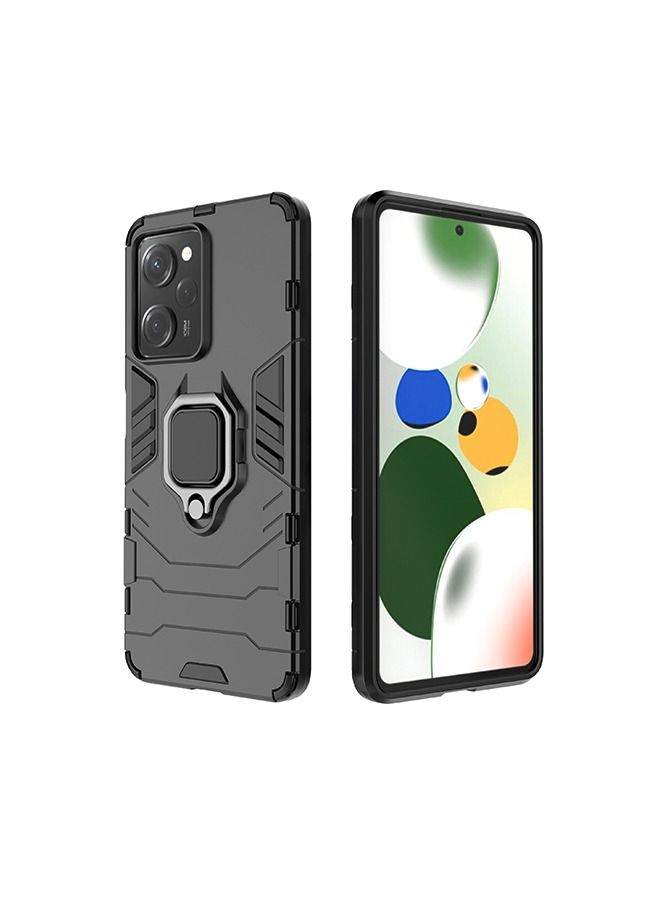 Redmi Note 12 Pro 5G/Xiaomi Poco X5 Pro 5G Case Cover with Dual Layer Military Grade Shockproof Protective Cover with Magnetic Car Ring Kickstand Black