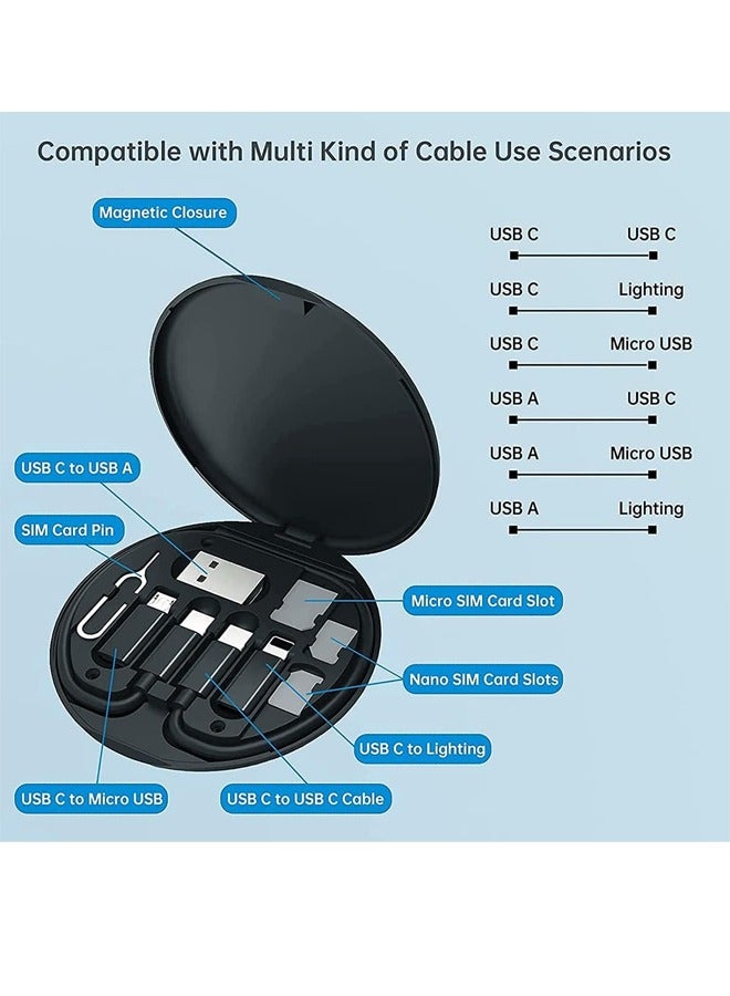 60W USB Adapter Kit Cable Card Multi-Type Charging Cable Case Convertor USB C To Lightning Type C Micro Adapter Data Transfer Contains Card Slot For Traveling Black