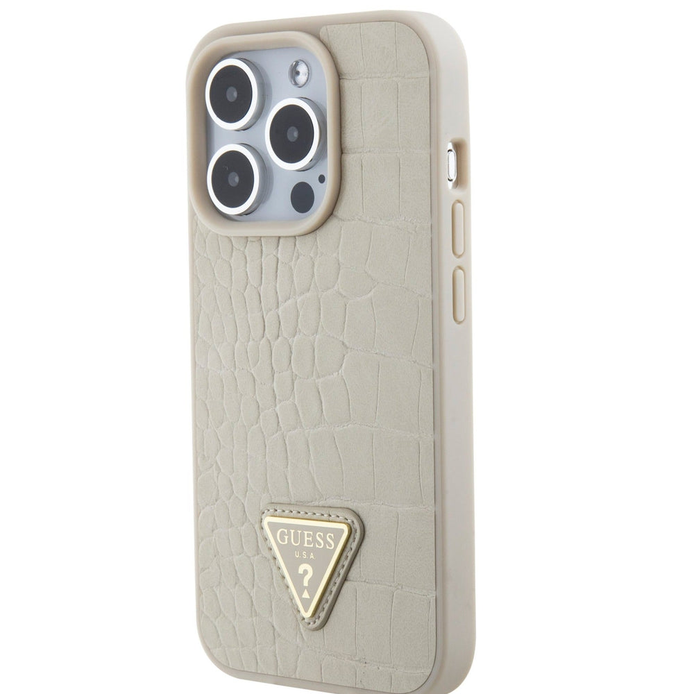 Guess Croco Case with Triangle Logo for iPhone 15 Promax - Taupe