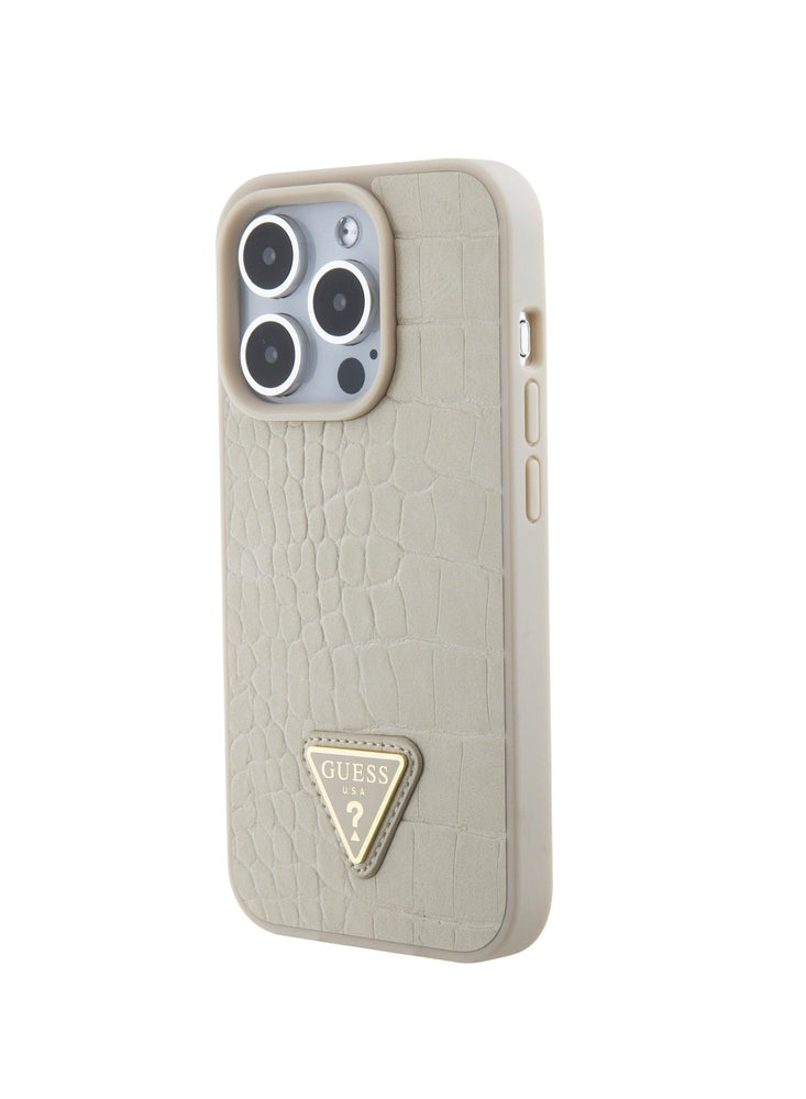 Guess Croco Case with Triangle Logo for iPhone 15 Promax - Taupe