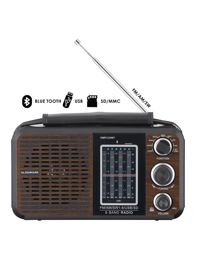 Rechargeable Radio With USB OMR1239BT Brown/Black