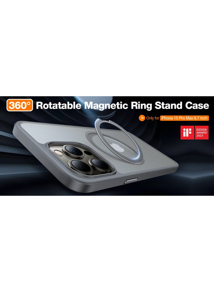 360°Rotatable Magnetic Ring for iPhone 15 Pro Max Case, Compatible with MagSafe with Stand & Ring Holder, Military Grade Shockproof Translucent Back Phone Case Ostand R, Grey Titanium