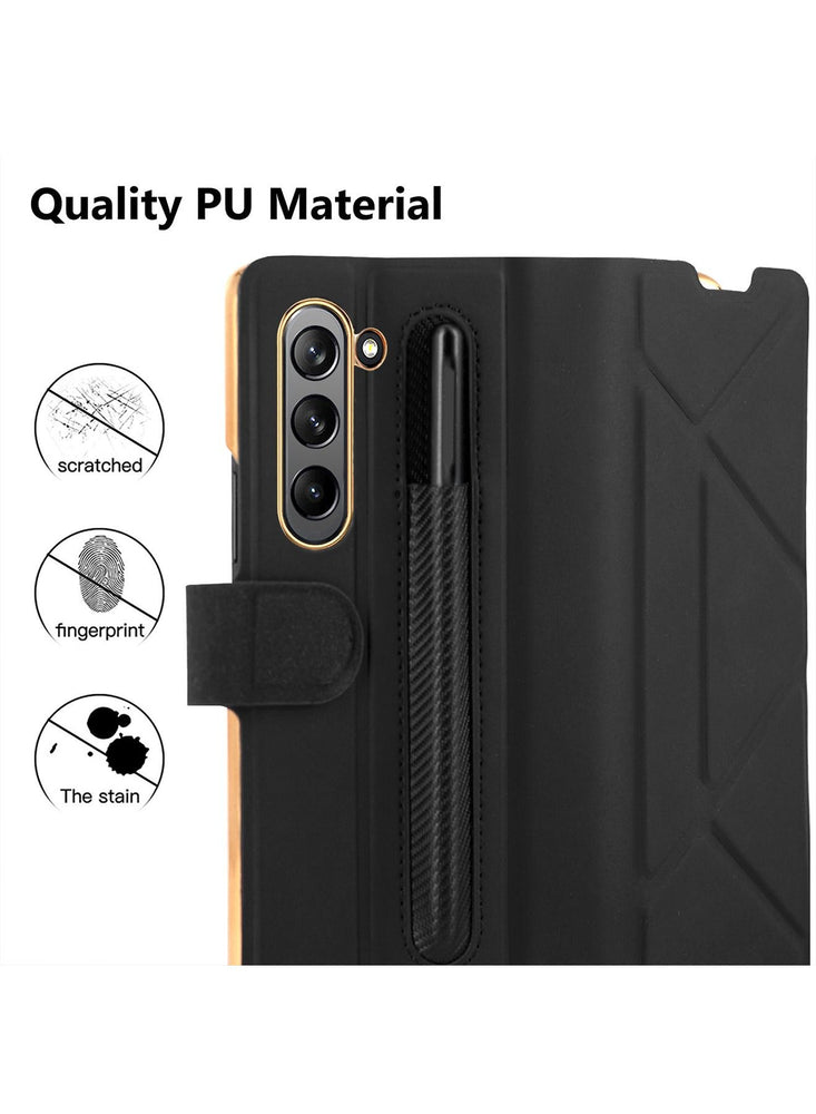 Samsung Galaxy Z Fold 5 Case Cover Luxury Hinge Protection Leather Magnetic Cover Slim Shockproof with Pen Slot Holder Kickstand Anti-Scratch Protective Cover for Samsung Z Fold 5