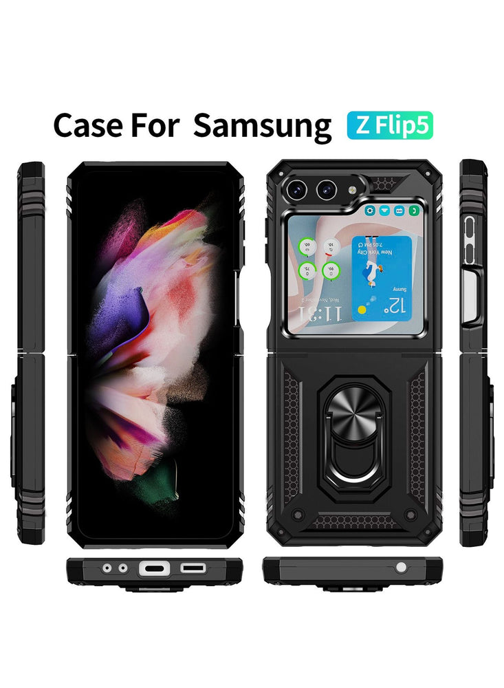 Armor Protective Case for Samsung Galaxy Z Flip 5 Military Grade Shockproof Samsung Galaxy Z Flip 5 Back Cover with Hinge Protection with Finger Ring Car Phone holder Stable Kickstand