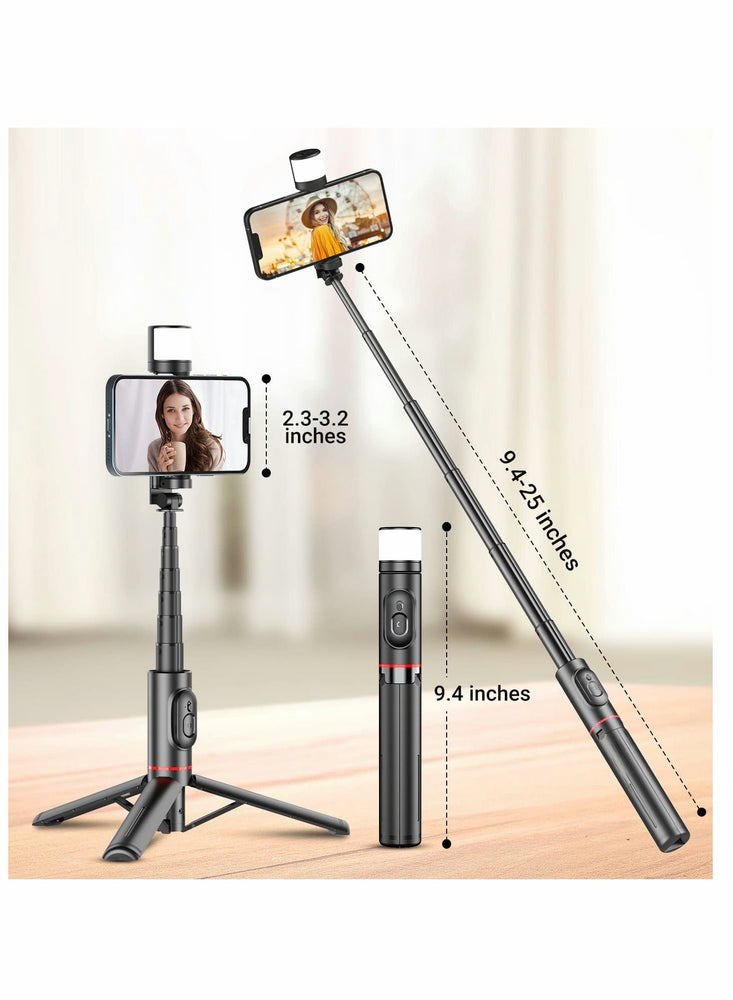 Bluetooth Selfie Stick Tripod 270 Rotation Extendable 3 in 1 Aluminum with Fill Light Mobile Phone Self Timer Rotating Live Broadcast Support for iPhone Android (Pink)