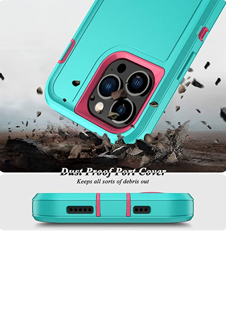 iPhone 14 Pro Max Case[3 in 1 Extreme Protective] Heavy Duty Shockproof Anti-dust Port Cover Non-Slip Multi Layers Bumper Dropproof Kickstand Phone Case for iPhone 14 Pro Max(Mint)