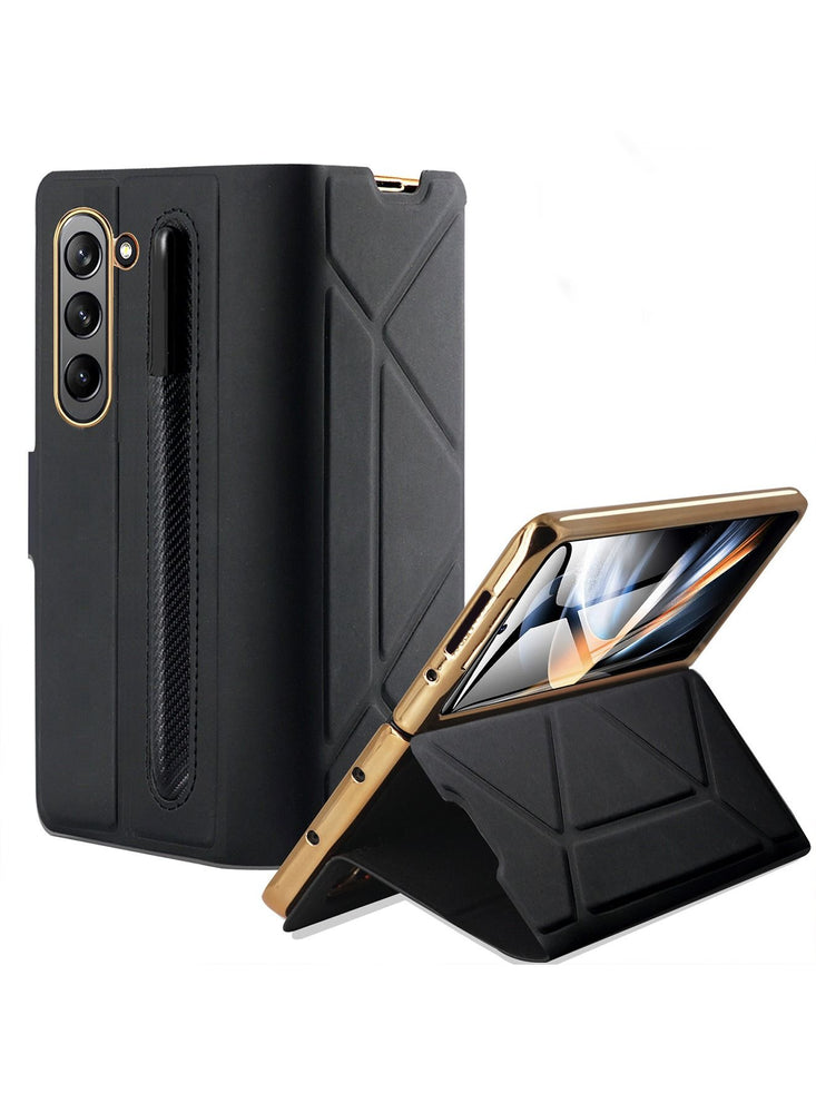 Samsung Galaxy Z Fold 5 Case Cover Luxury Hinge Protection Leather Magnetic Cover Slim Shockproof with Pen Slot Holder Kickstand Anti-Scratch Protective Cover for Samsung Z Fold 5