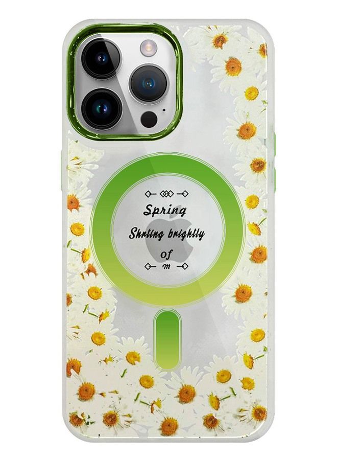 Case for Apple iPhone 13 PRO MAX Romantique Floral Design Fashion Flower Compatible with MagSafe & Wireless Charging Cover GREEN