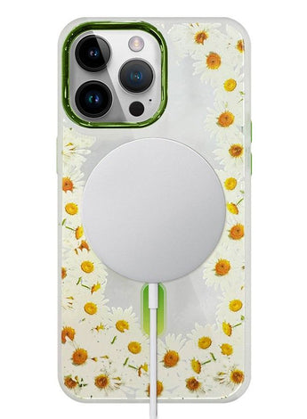 Case for Apple iPhone 13 PRO MAX Romantique Floral Design Fashion Flower Compatible with MagSafe & Wireless Charging Cover GREEN