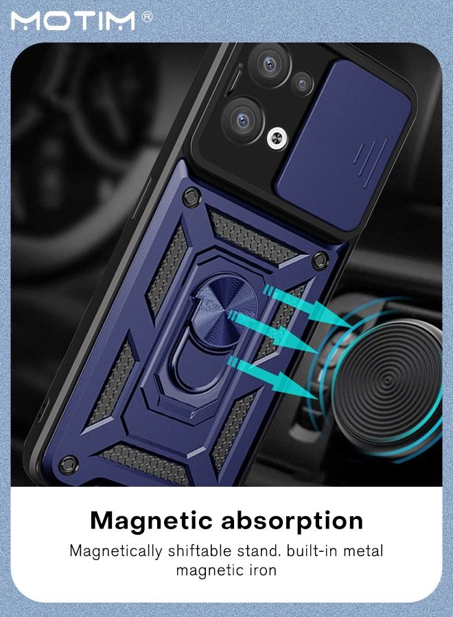 Armor Case for Oppo Reno 8 with Slide Camera Cover Military Grade Heavy Duty Protective Kickstand Phone Case with Magnetic Car Mount Holder