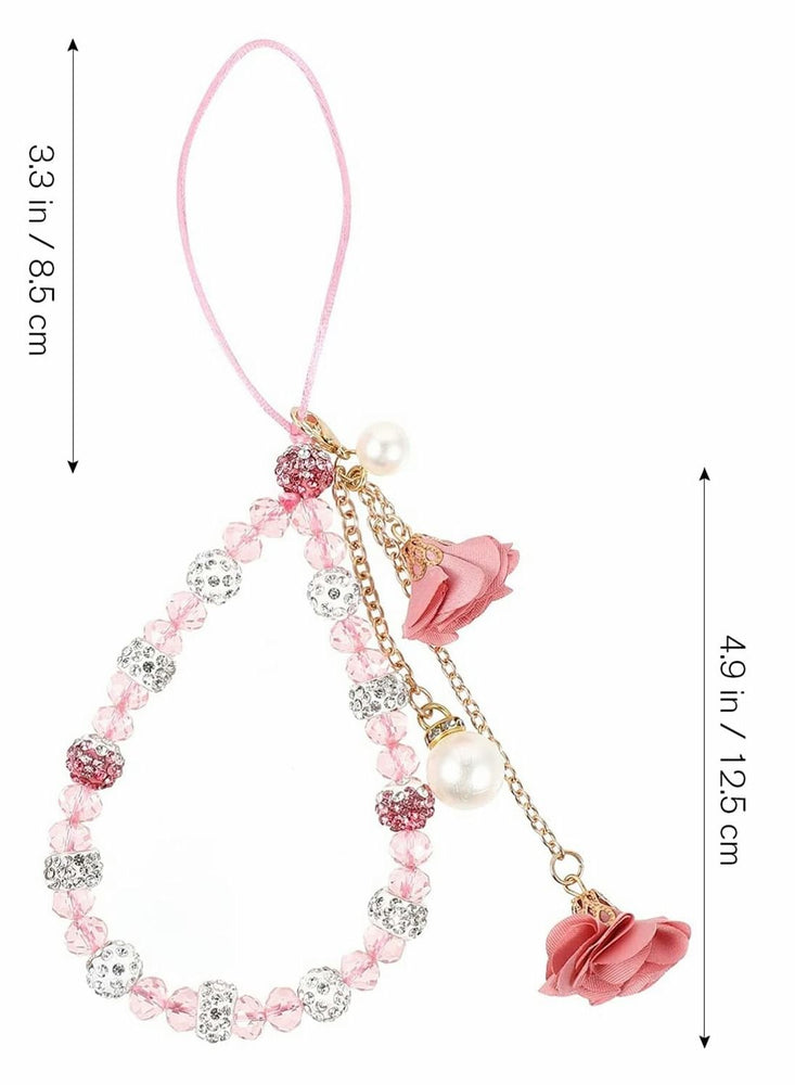 Cell Phone Straps, Creative Crystal Flower Pendant Charm Phone Strap Charm, Non- Slip Phone Lanyard Cute Pocket Keychain Strap for Car Key Purse Phone Decoration Accessories (Pink)