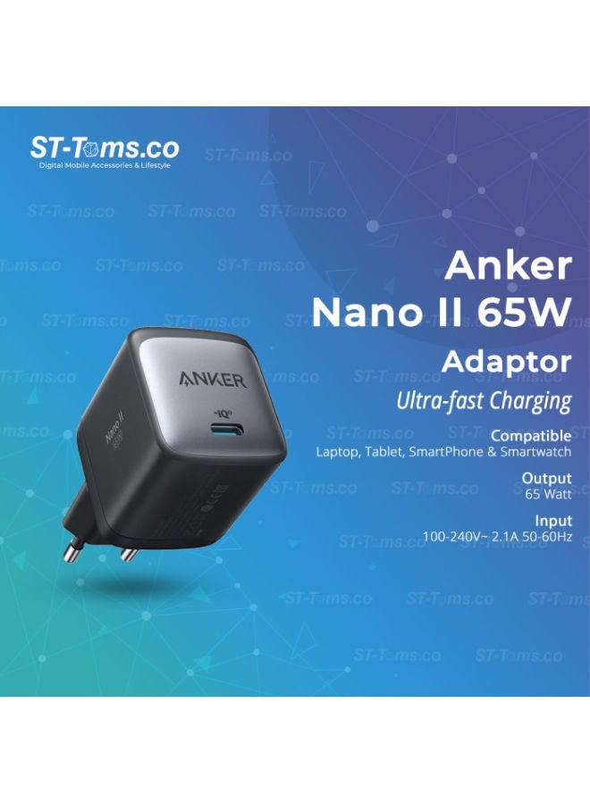 USB C Charger, Anker Nano II 65W GaN II PPS Fast Charger Adapter, Compact Charger for MacBook Pro/Air, Galaxy S20/S10, Dell XPS 13, Note 20/10+, iPhone 13/Pro/Mini, iPad Pro, Pixel, and More black