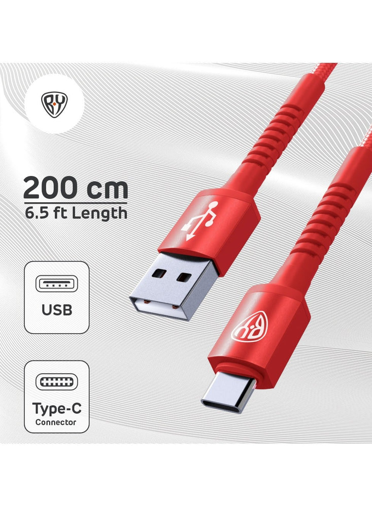 2 Pack USB C Cable 2M 3A Fast Charging Cable USB Type C Charger Compatible with Samsung S21 S20 Huawei P30 P20 Xiaomi Mi Ultra A2 Mi 9 etc QC3.0 Color Red