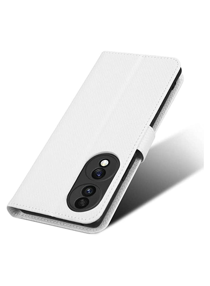 Honor 70 5G Case Cove with Anti-loss Strap flip Wallet case Advanced PU Leather Bracket Card Slot Holder TPU Shockproof Protective Protector White