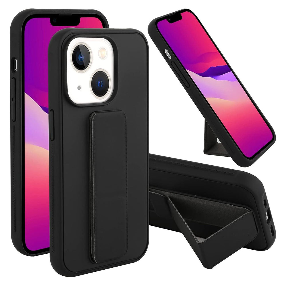 Case Cover For iPhone 14 Plus Finger Grip  Phone holder Case Car Magnetic Multi-function 3 in 1 Shockproof Back Cover Protective Case (iPhone 14 Plus Black)