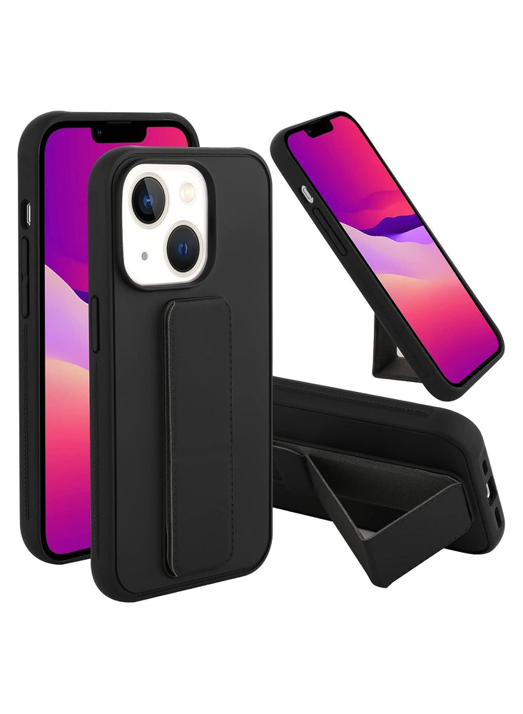 Case Cover For iPhone 14 Plus Finger Grip  Phone holder Case Car Magnetic Multi-function 3 in 1 Shockproof Back Cover Protective Case (iPhone 14 Plus Black)