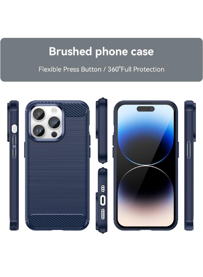 iPhone 15 Pro Max Case with Brushed Carbon Fiber Texture, Fashion Shock-Absorption Anti-Drop Flexible TPU Bumper Soft Rubber Protective Phone Case Cove for Apple iPhone 15 Pro Max, Blue