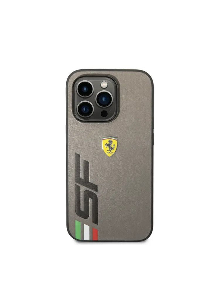 CG MOBILE Ferrari PU Leather Case With Printed Big SF Logo For iPhone 14 Pro - Grey