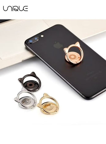 4-Piece Phone Cat Shape Ring Attachable Kickstand Ultra Thin Cute Smartphone Finger Grip Ring Holder Stand, 360 Rotation Phone Ring Kickstand, Universal Cell Phone Ring Grip for Almost All Phones