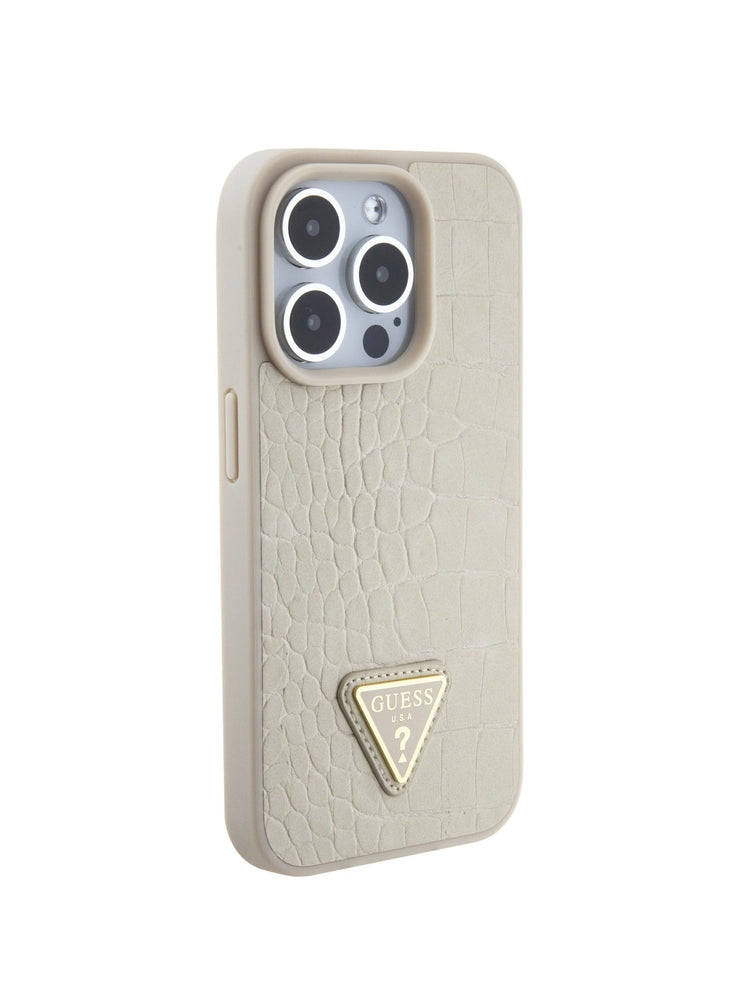 Guess Croco Case with Triangle Logo for iPhone 15 Promax - Gold