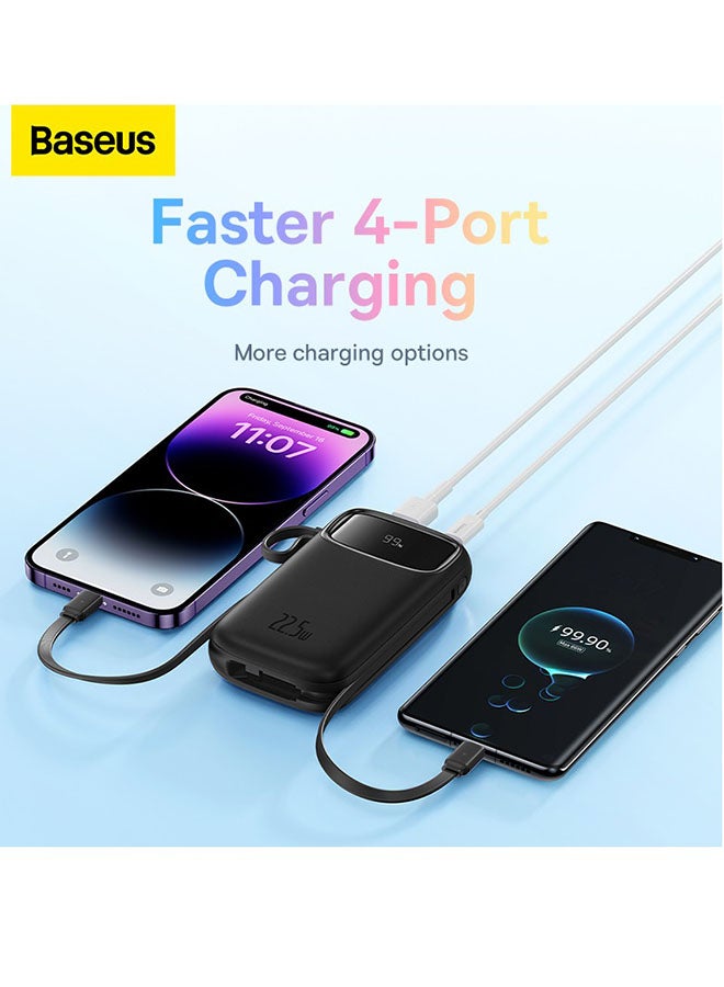 10000 mAh Portable Charger Power Bank, Fast Charging Portable Phone Charger With Built-In Lightning And Usb-C Output Cable, Led Display Battery Pack For Iphone Samsung Android Pixel Ipad Black