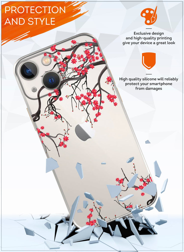 for iPhone 13 Case, Shockproof Protective Phone Case Cover for iPhone 13, with Sakura Pattern