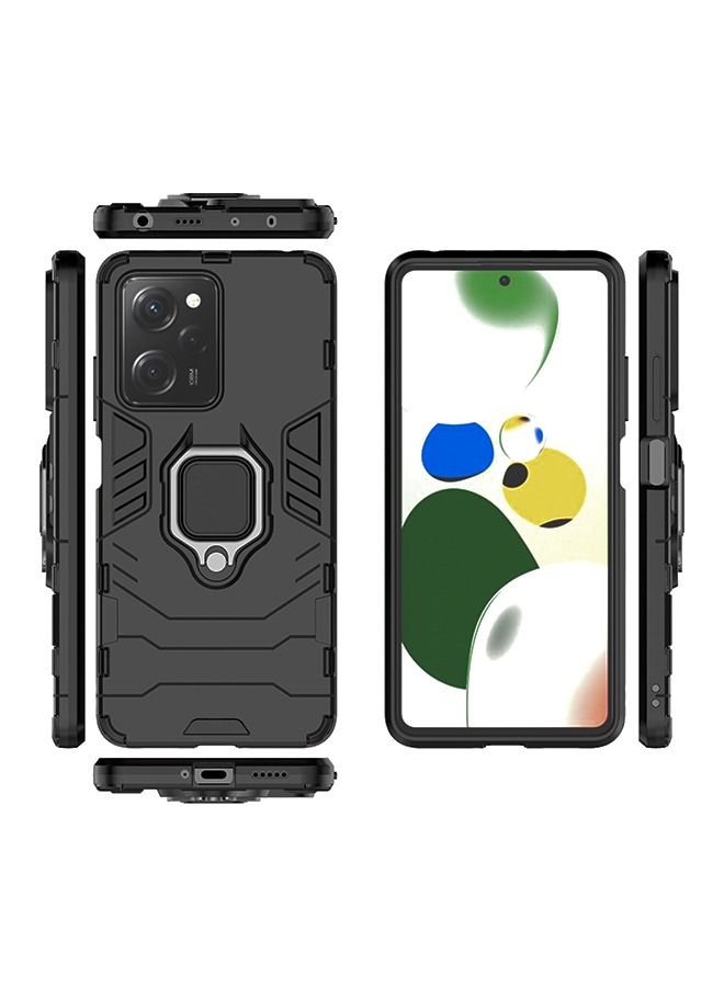 Redmi Note 12 Pro 5G/Xiaomi Poco X5 Pro 5G Case Cover with Dual Layer Military Grade Shockproof Protective Cover with Magnetic Car Ring Kickstand Black