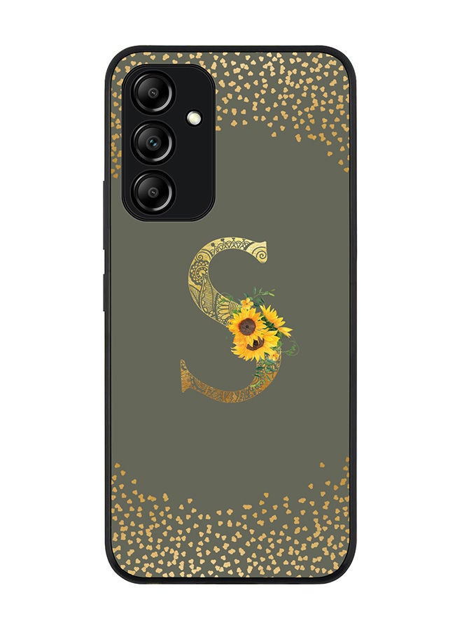 Rugged Black edge case for Samsung Galaxy A54 5G Slim fit Soft Case Flexible Rubber Edges Anti Drop TPU Gel Thin Cover - Custom Monogram Initial Letter Floral Pattern Alphabet - S (Olive Green)