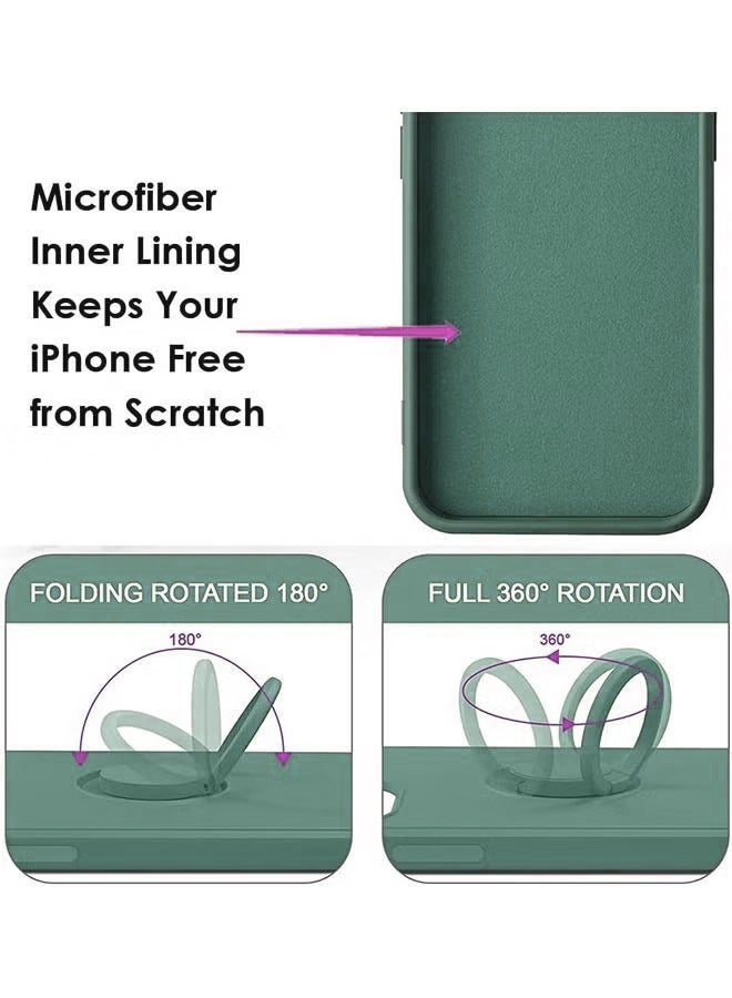 Case For iPhone 15 Case With Ring Stand, 360° Rotatable Ring Holder Magnetic Kickstand, Soft Microfiber Lining Shockproof Rubber Protective Phone Cases Cover For Women Girls, Green