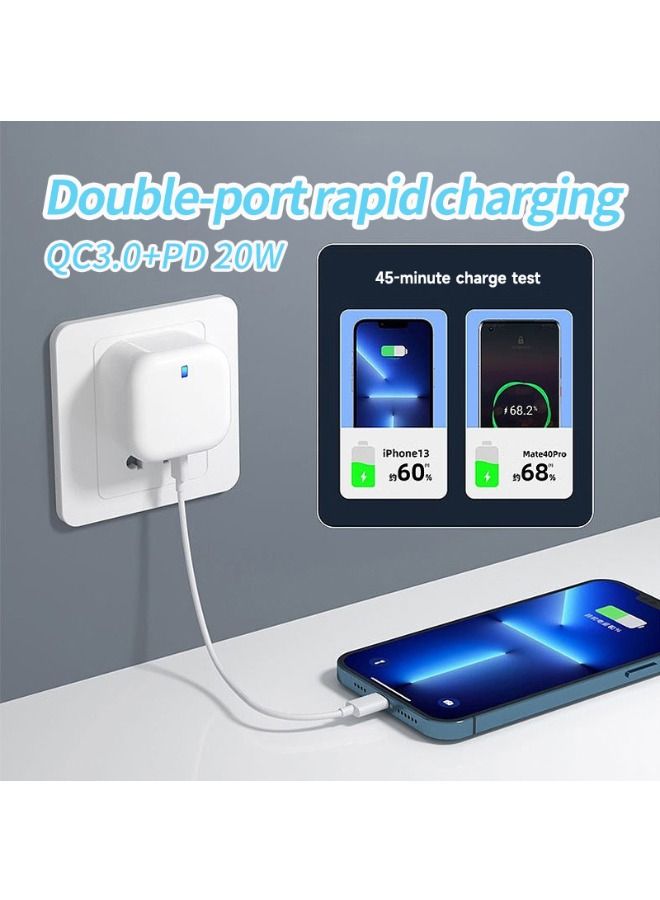 20W USB C Fast Charger, Dual Port PD Power Delivery Fast Type C Charging Block Plug Adapter for iPhone 14/13/12/11 /Pro Max, XS/XR/X, iPad Pro, AirPods Pro, Samsung Galaxy and More(White)