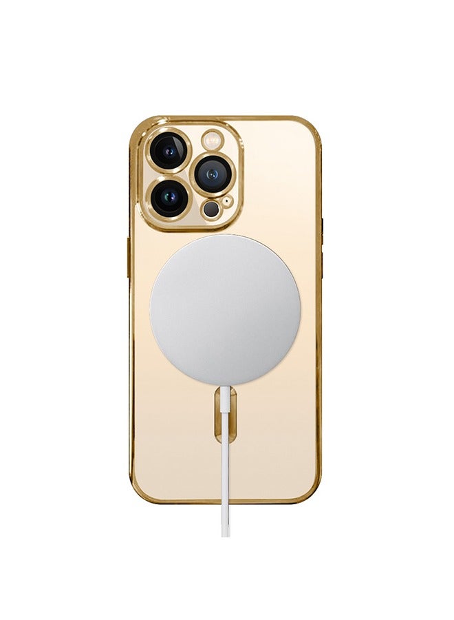 iPhone 13 Pro Max Case with Camera Lens Protector Compatible with MagSafe Anti-Scratch Shockproof Protective Slim Electroplated Case Gold