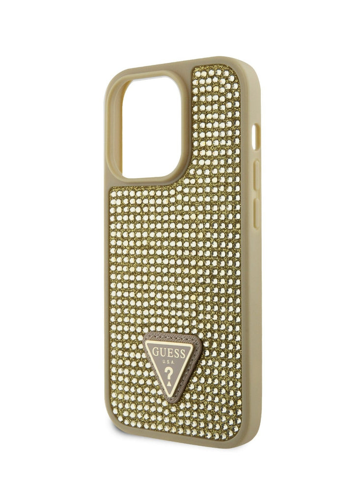 Guess Rhinestone Case with Triangle Logo for iPhone 15 Promax - Gold